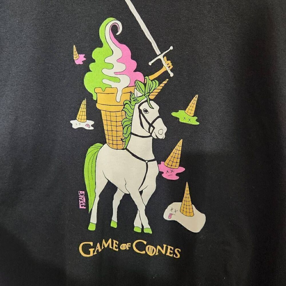 Freaker Game of Cones unicorn ice cream cone black t-shirt size XL